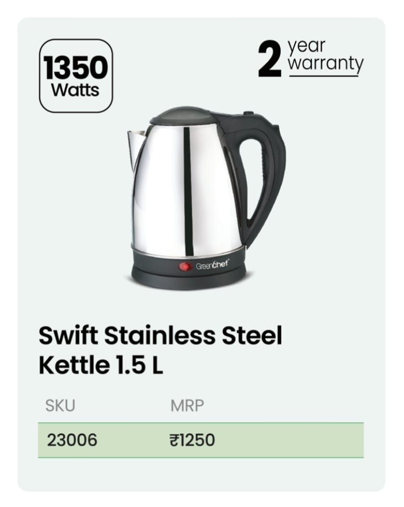 Greenchef Electric Kettle - KT 1.5 Ltr Swift