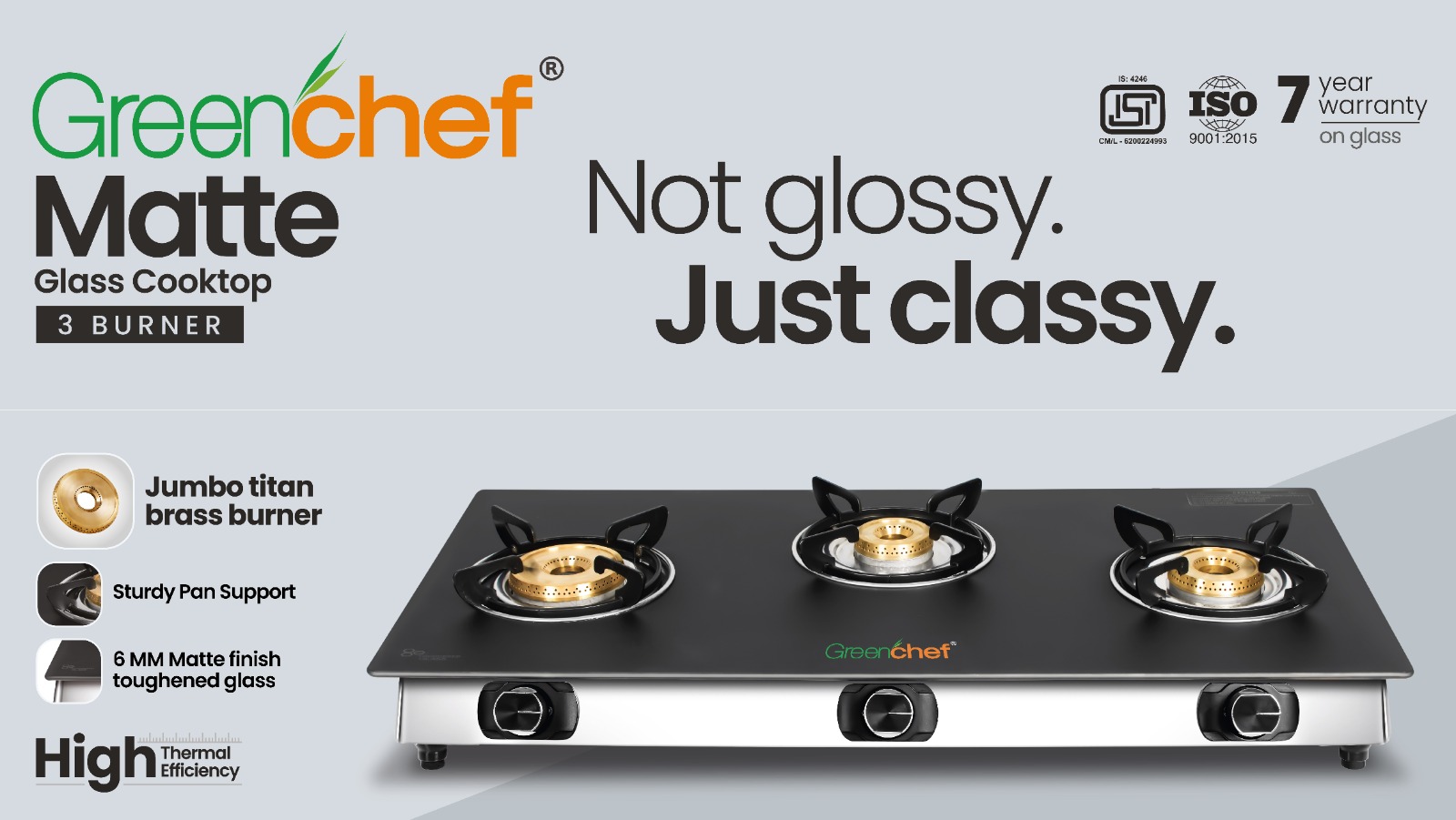 Greenchef 3-Burner Glass Top Gas Stove - Matt