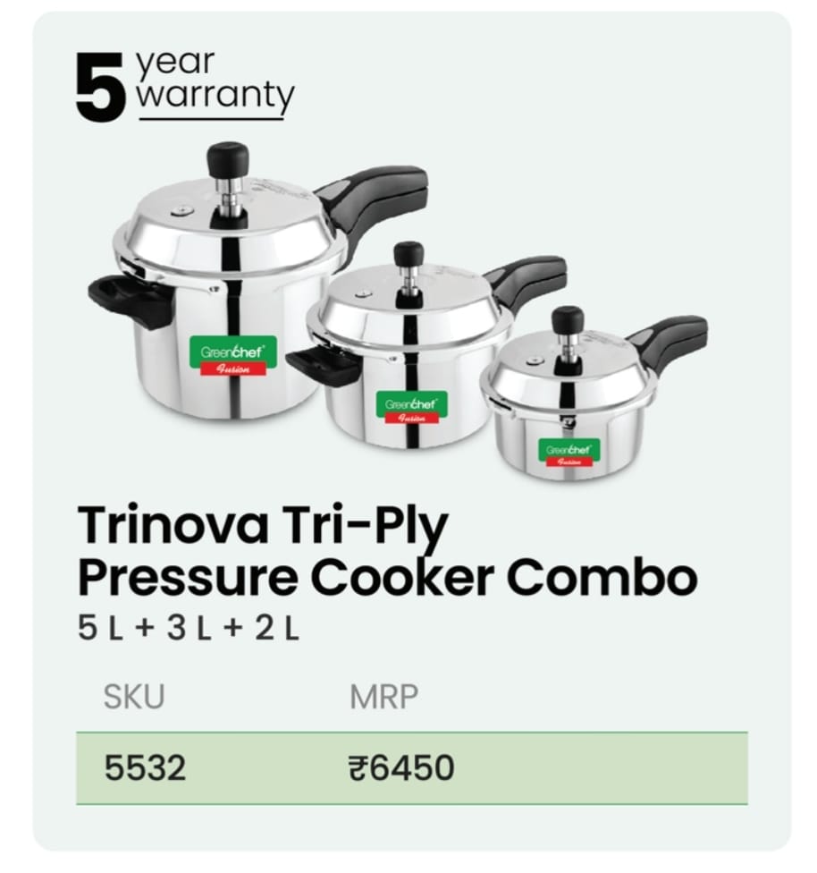 Greenchef Triply Cooker Combo (5+3+2 Ltr) Trinova